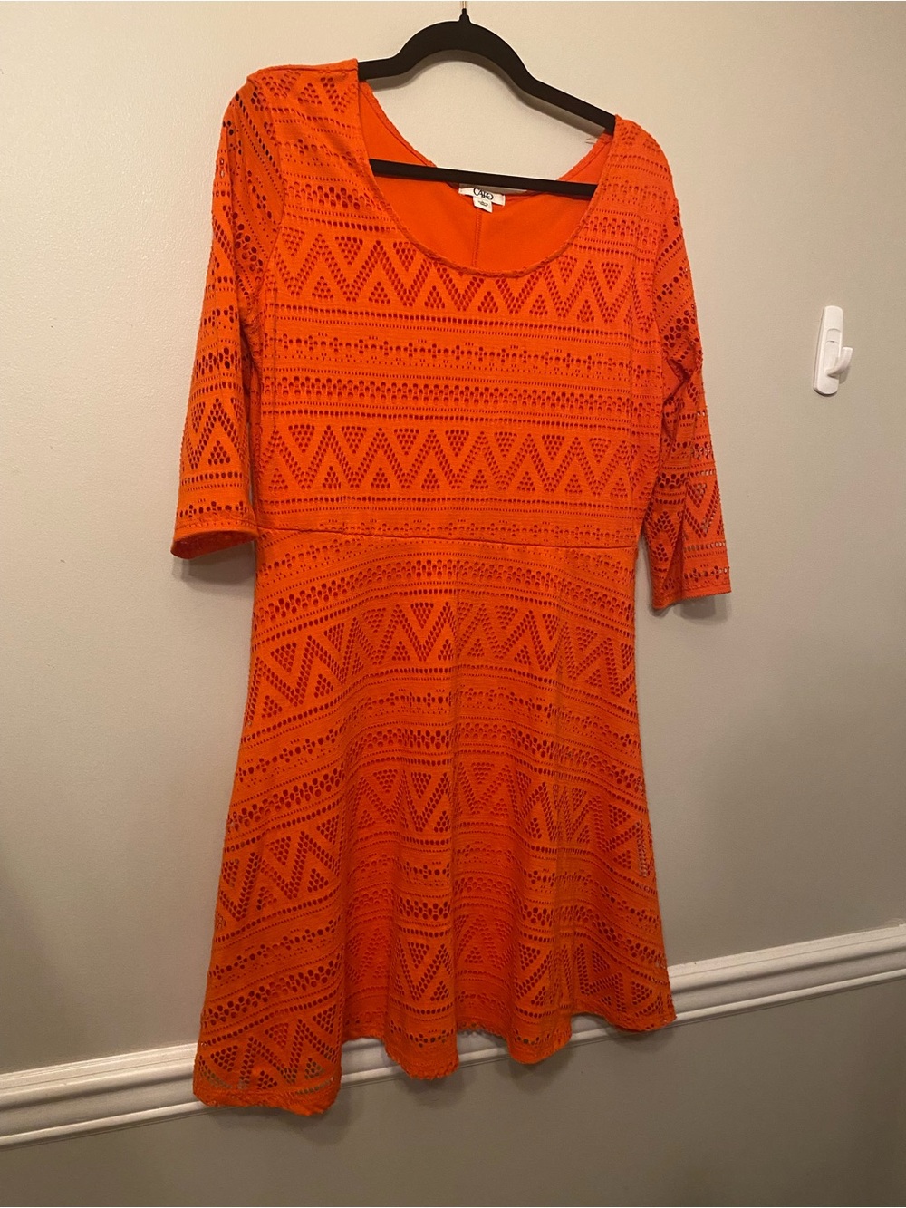 Cato Orange Eyelet Midi Dress